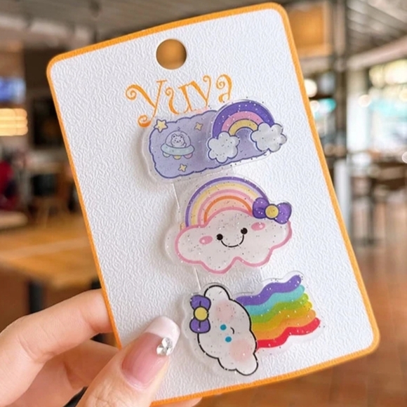 Cartoon Style Cartoon Candy Clouds Arylic Hair Clip -‎ 3 Piece Set NEW - Picture 1 of 2